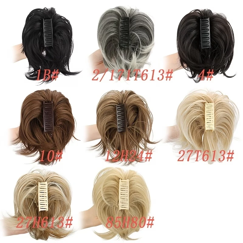 8Inch Synthetic Claw Clip Short Straight Ponytail Extensions DIY Bendable Metals Fluffy Messy Bun Hair Piece for Women