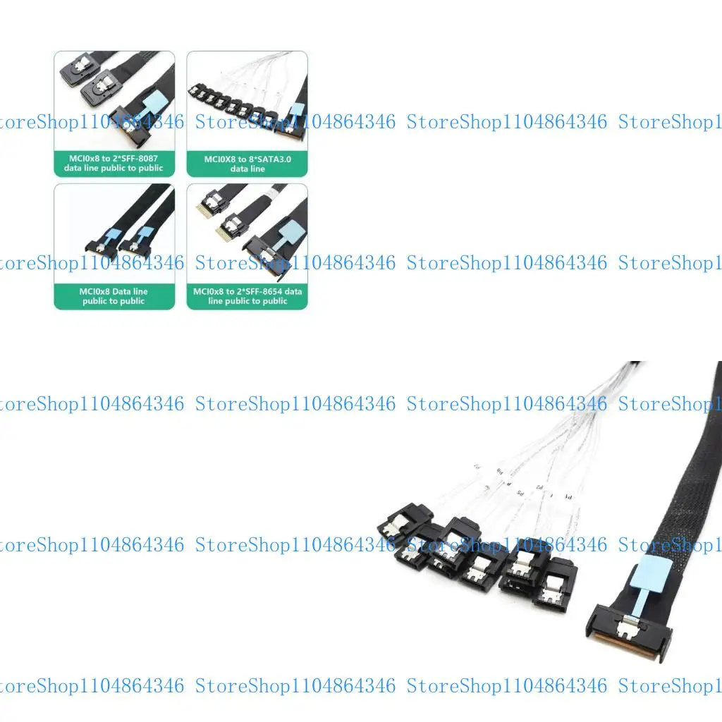 

5asd High Speed MCIO 8i 74P Male To 8xSATA Male Extension Cable Adapter Cable
