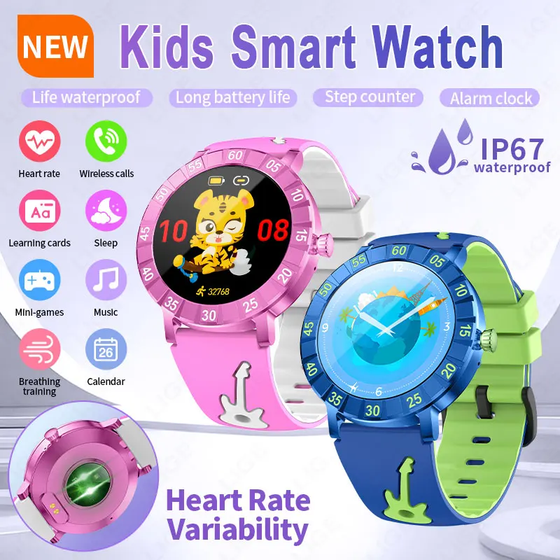 

Детские умные часы LIGE 2026 с мониторингом сердечного ритма, уровня кислорода в крови, сна, обучающими картами, беспроводными звонками, головоломками и играми, подарок для детей
