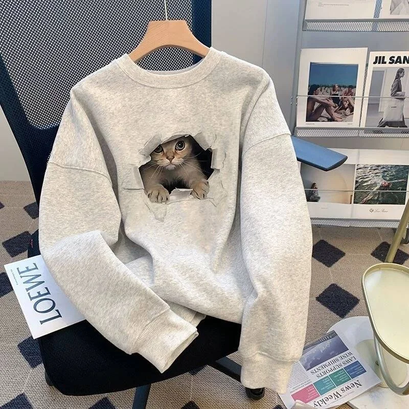 Loose Fit Pure Cotton Sweatshirt Men's Autumn Winter Fashionable T-Shirt round Neck Long Sleeve Casual Streetwear