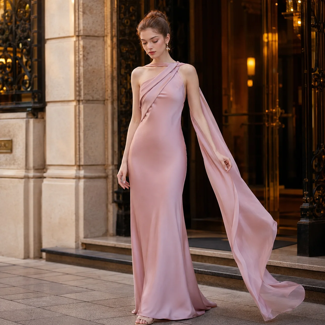 Formal Dress Female - Satin One Shoulder Mermaid Maxi Dress
