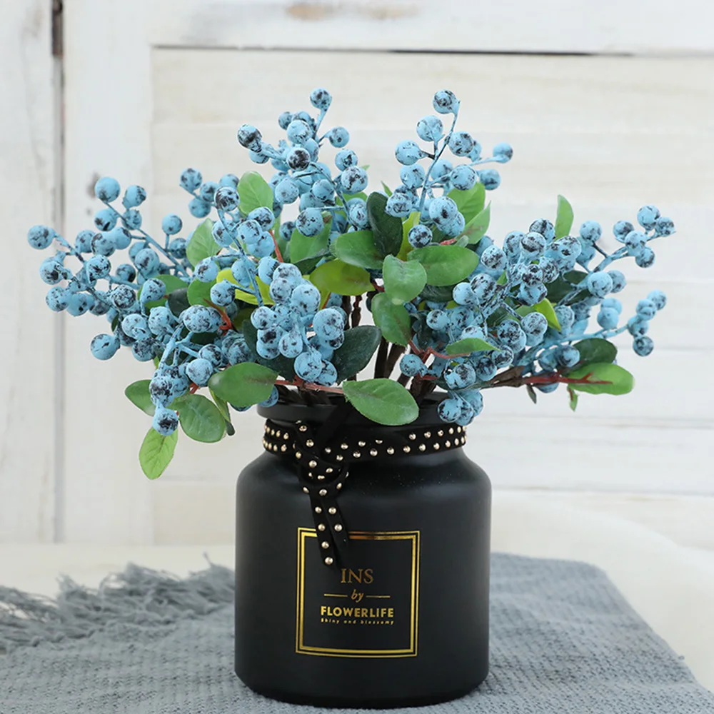 Simulated Berry Blueberry Fruit Branch Artificial Plants For Home Decor Wedding Christmas Party Garden Desktop Bottle Crafts