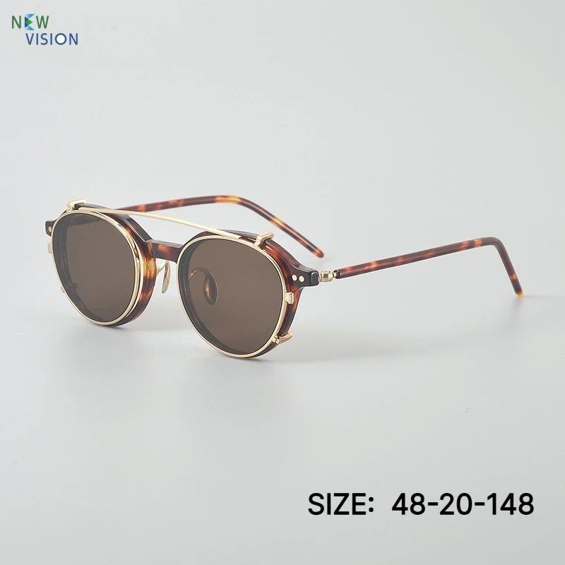 japan-handmade-clip-on-glasses-for-men-women-retro-acetate-pure-titanium-myopia-prescription-eyewear-detachable-sunglasses