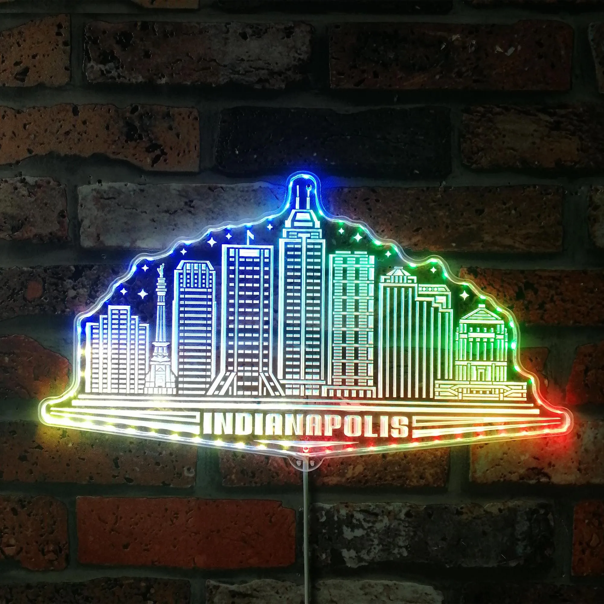 

Indianapolis Indiana USA Skyline Silhouette RGB Dynamic Glam LED Sign st06-fnd-i0117