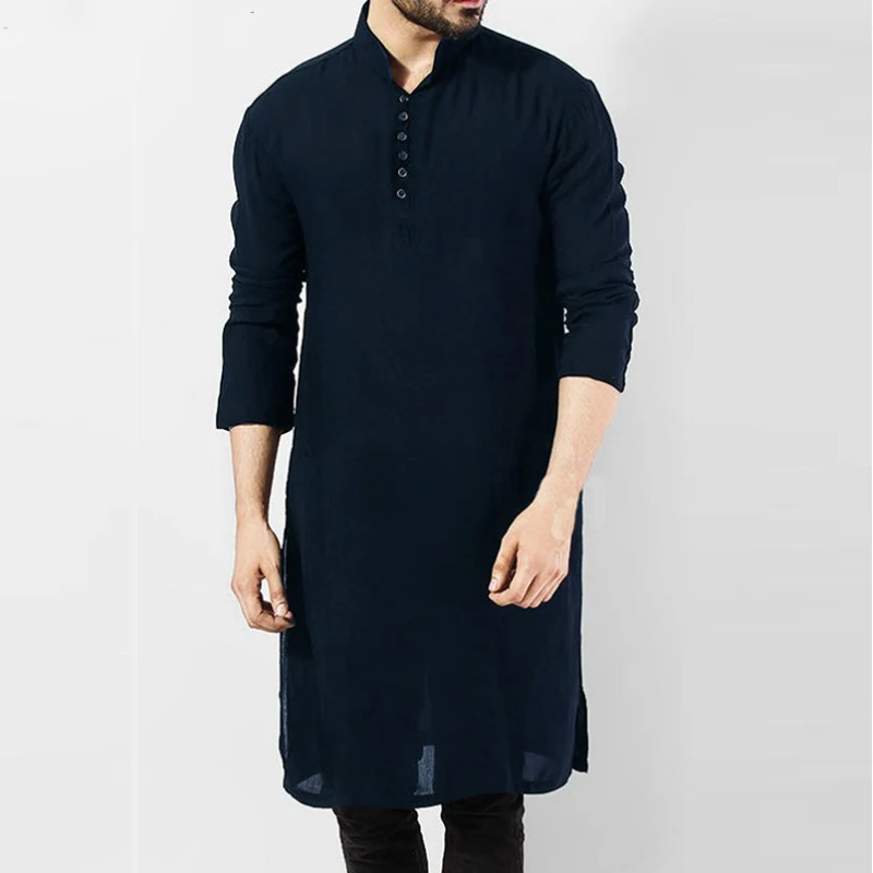 Robe musulmane à manches longues en coton pour hommes, vêtements islamiques arabes, chemise pakistanaise, caftan, grande taille, 5XL