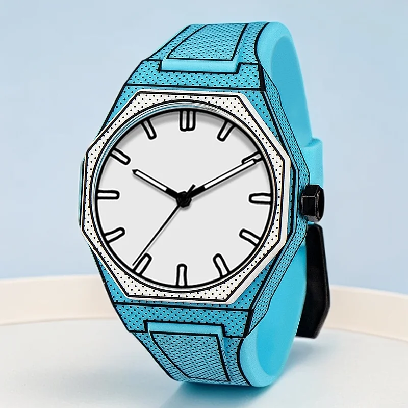 Silicone Black White Line Spots Quartz Watch Man High Quality Sport Waterproof Men Watches Anime Style Men Watch Male AAA Clock