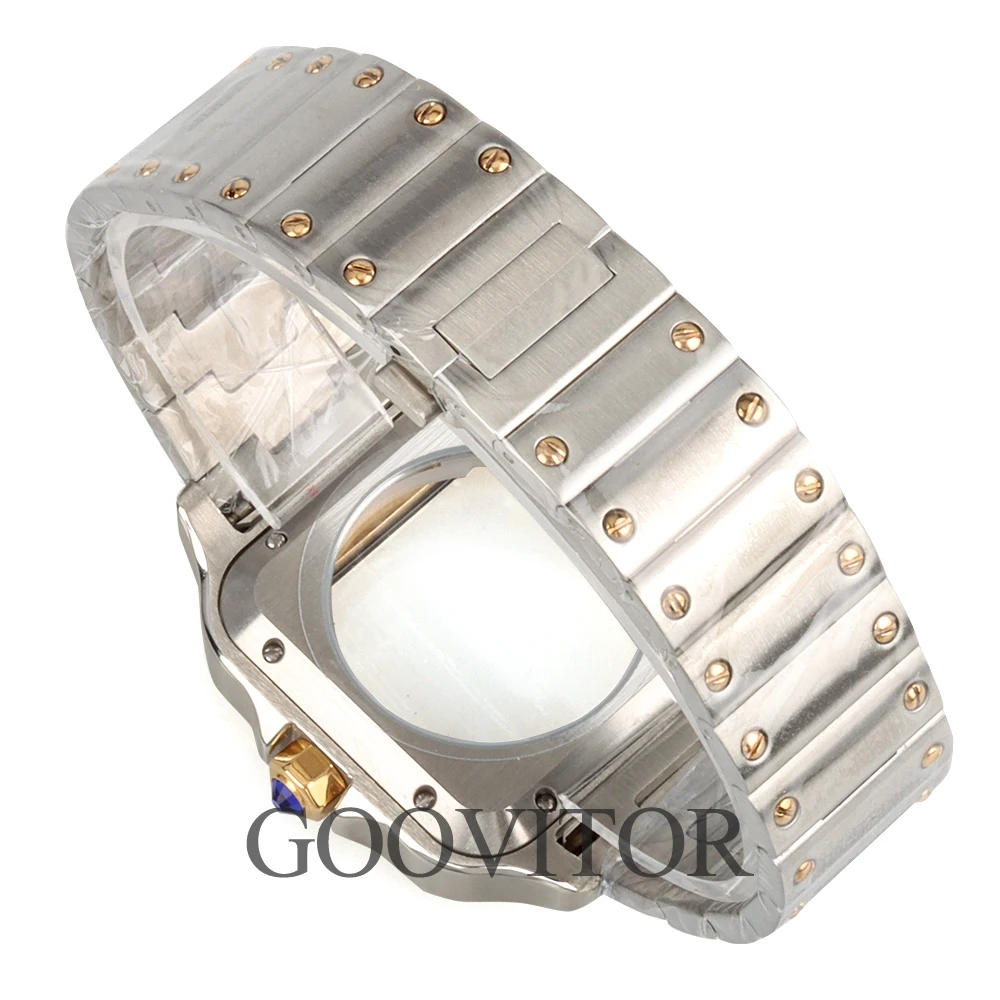 Gold/Black 38MM Square Watch Case Stainless Steel Modification Parts Fit Santos Nh35 Nh36 Nh38 Movement 27mm Dial Mod Accessory