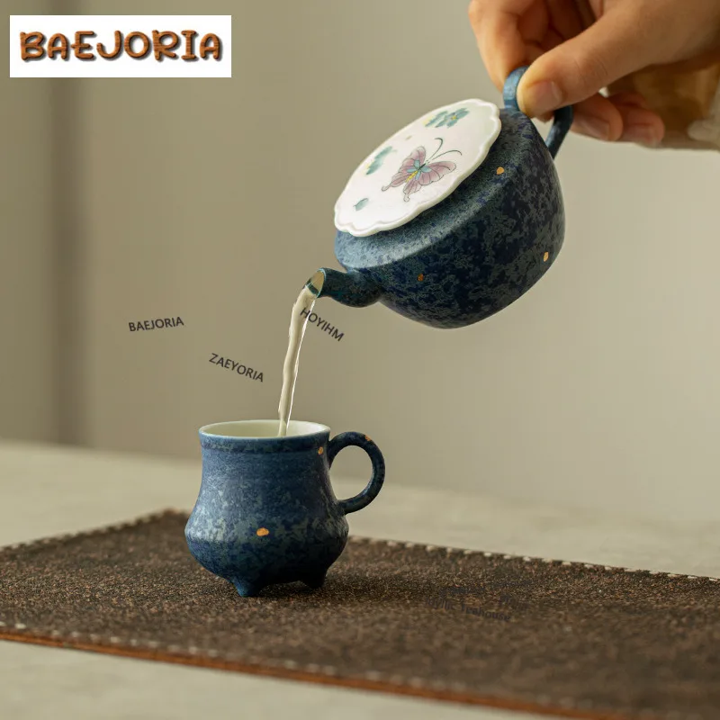 Hand-painted Blue Butterfly Teapot Creative Tea Infuser Pot Household Tea Brewing Kettle With Strainer Tea Services Decoration
