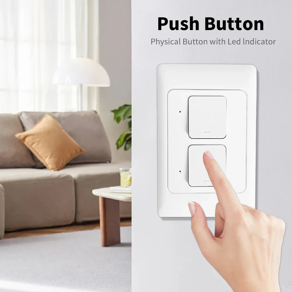 Tuya WiFi Smart Wall Switch Push Button Switches 1/2/3 Gang NO Neutral Wire &Neutral Wire Physical Interruptor Google Home Alexa