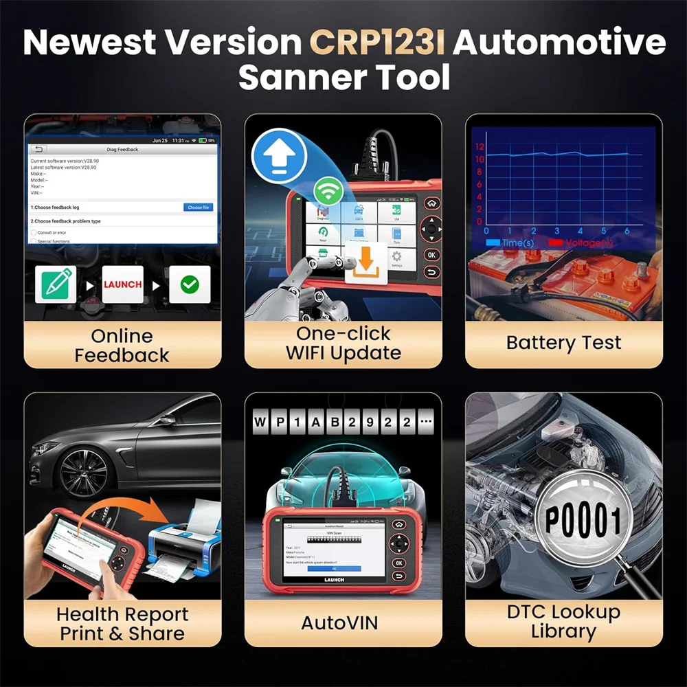 LAUNCH CRP123I V2.0 OBD2 Scanner 4 Systems Car Diagnostic Tool with ABS Bleeding SAS Throttle Oil D.P.F EPB Reset Battery FCA