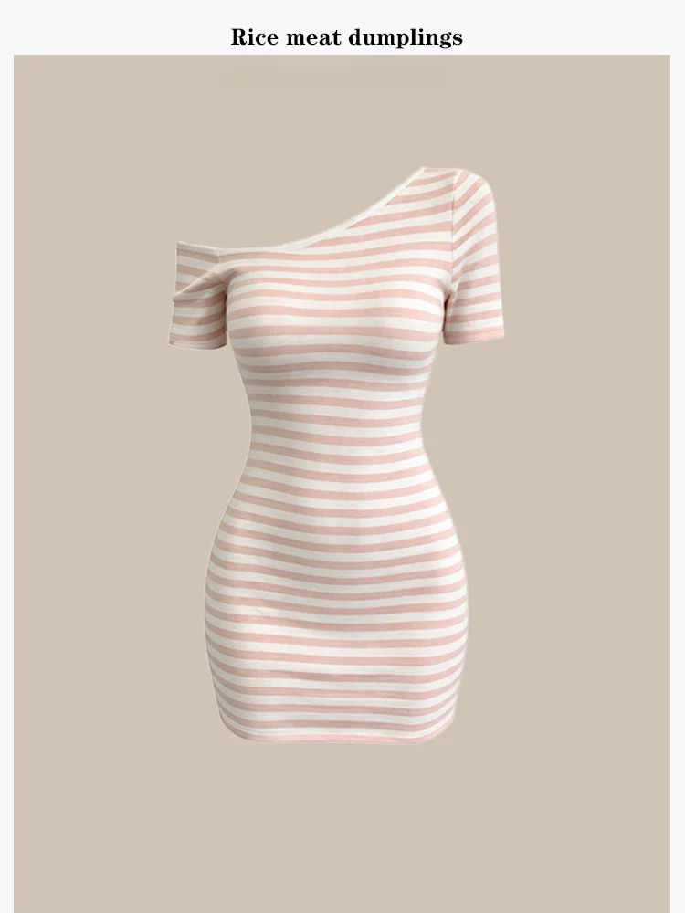 

Casual Vacation Shortie Women's Skirt Tank Top Vest Bottoming High Waist Striped Patterned Comfortable Elastic Knit Dress