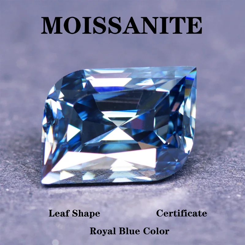 

Moissanite Stone Leaf Cut Natural Royal Blue Color Charms Gemstone DIY Ring Necklace Earrings Main Materials with Certificate