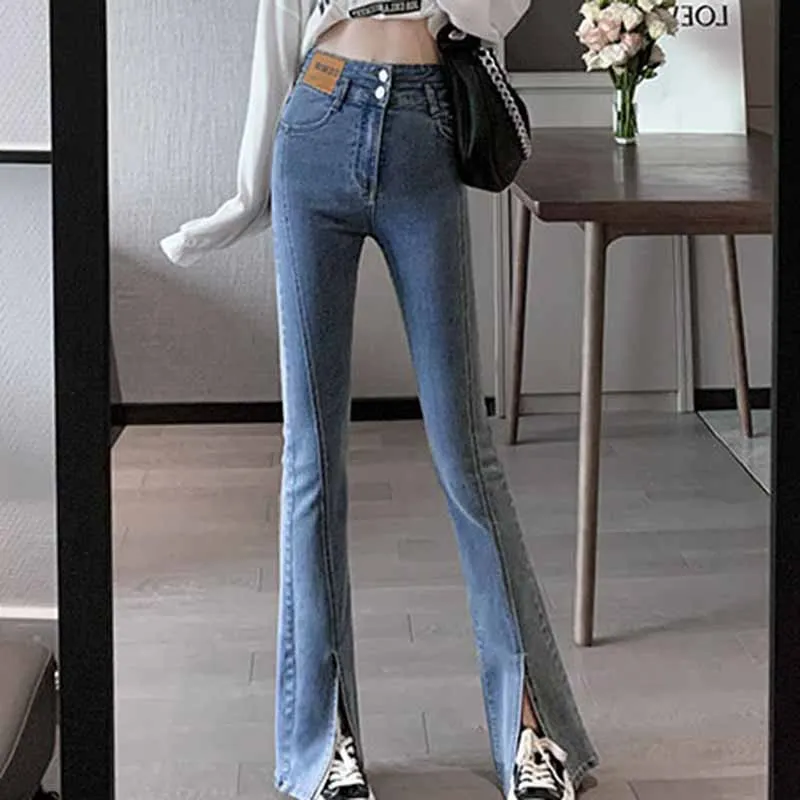 

Women's Split Stretch Jeans Fashion Slim High Waist Denim Pants The Republic Of Korea Spring Girls' Street Micro Speaker pants