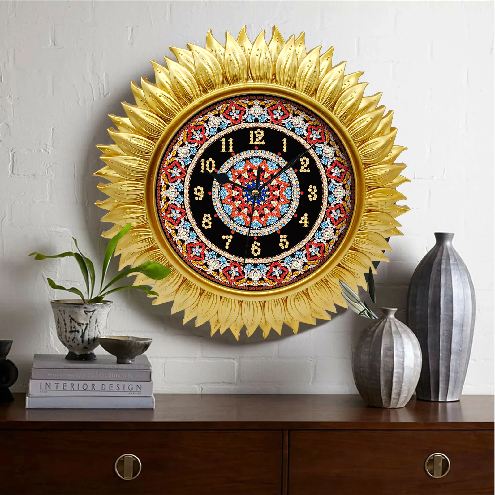 DIY Diamond Painting Antique Clock Sun flower Special Shape Resin Rhinestone Mosaic Wall Art Picture Kit Home Decor