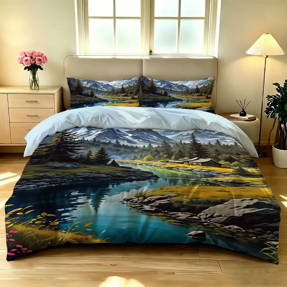 3pcs wooden cottage bedding set a soft coreless mattress and matching bedding items
