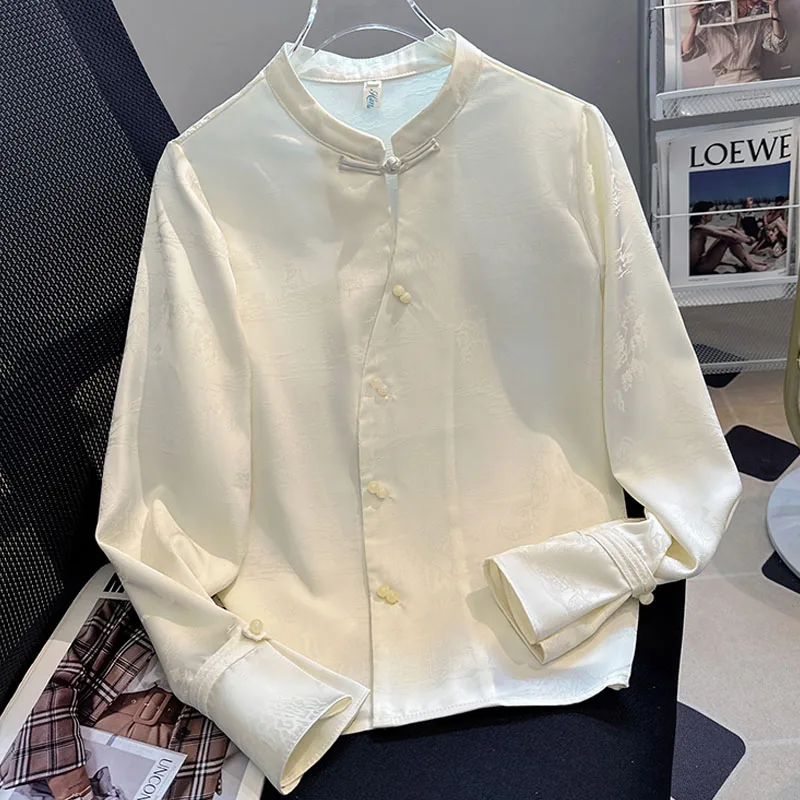 

Women Shirt Blouse Fashion Long Sleeve Stand Collar Jacquard Shirt Blouse Women Tops Blouses Shirts Blusas Para Mujer 2025 Q570