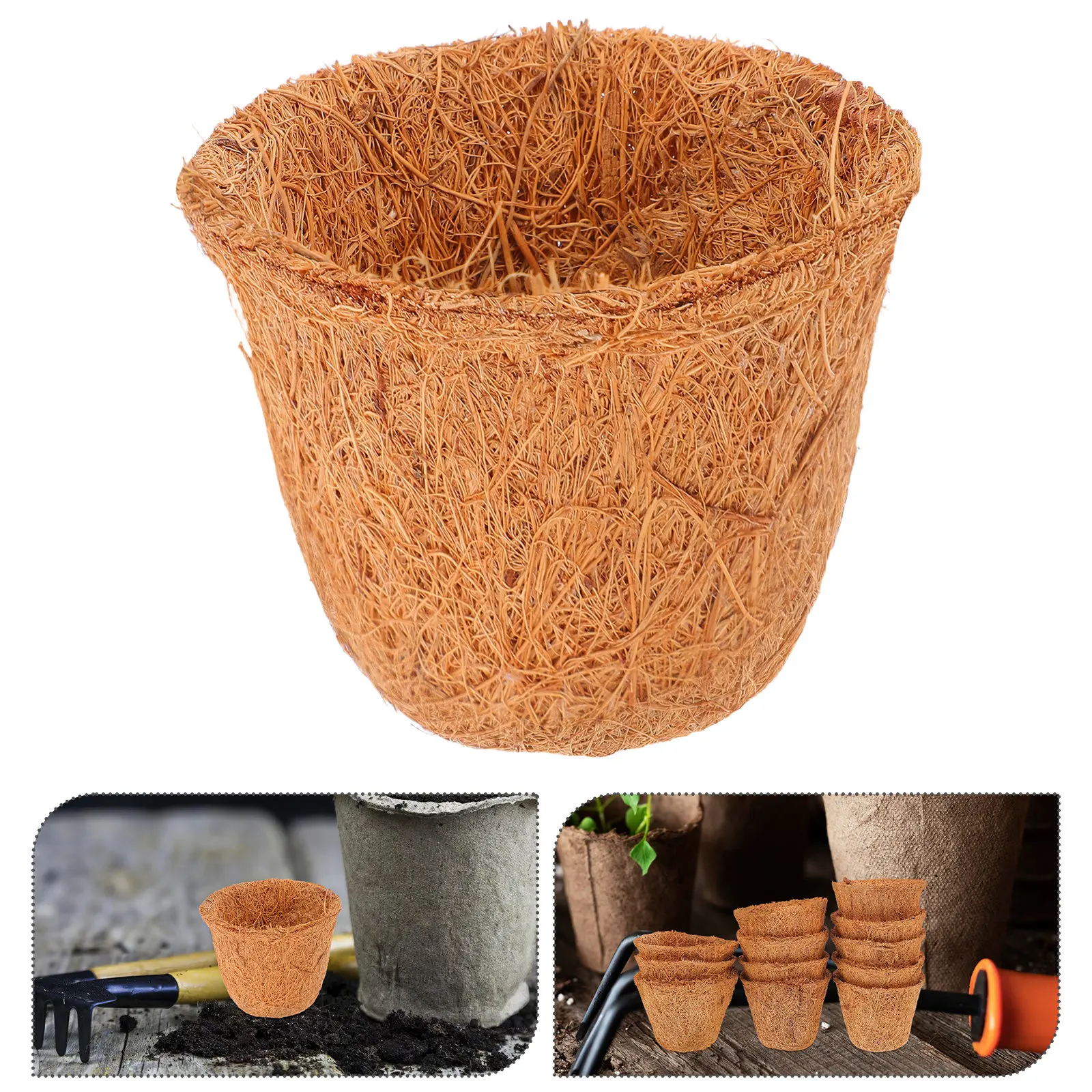 12Pcs Coconut Coir Plant Liner Natural Rustic Succulent Planter Pot Breathable Soil Moisture Retention Mini Flower Basket