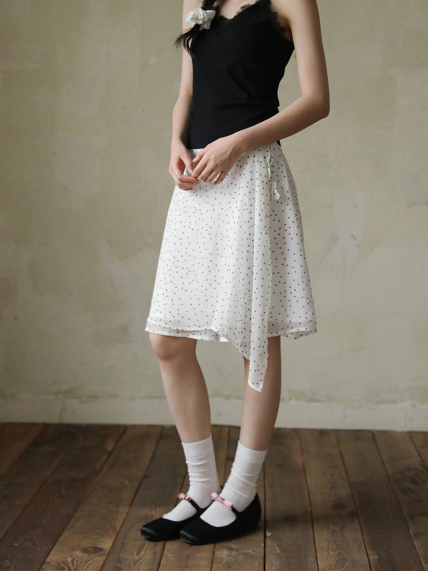 

Polka Dot Halter High Waist Skirt Women's Early Spring Skirt Summer A-Line Skirt Polyester Fiber No Stretch Side Zipper