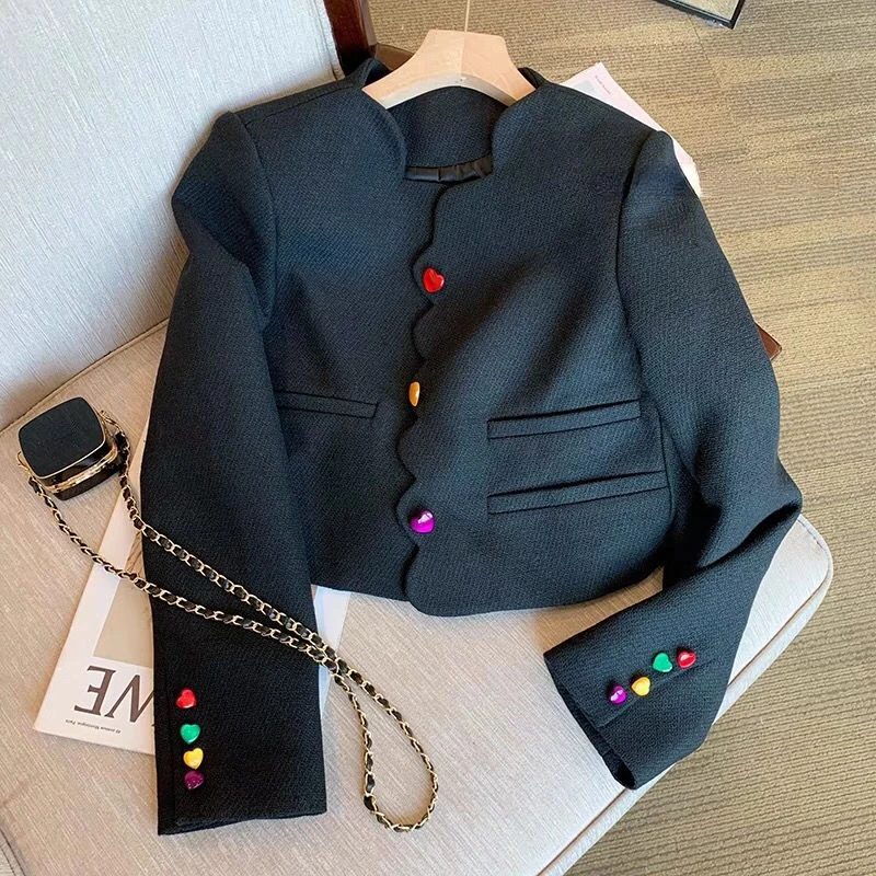 Design Love Buttons Vintage Casual Coat Women Spring 2023 New Elegant Loose Long Sleeve Streetwear Jackets All Match Chic Tops