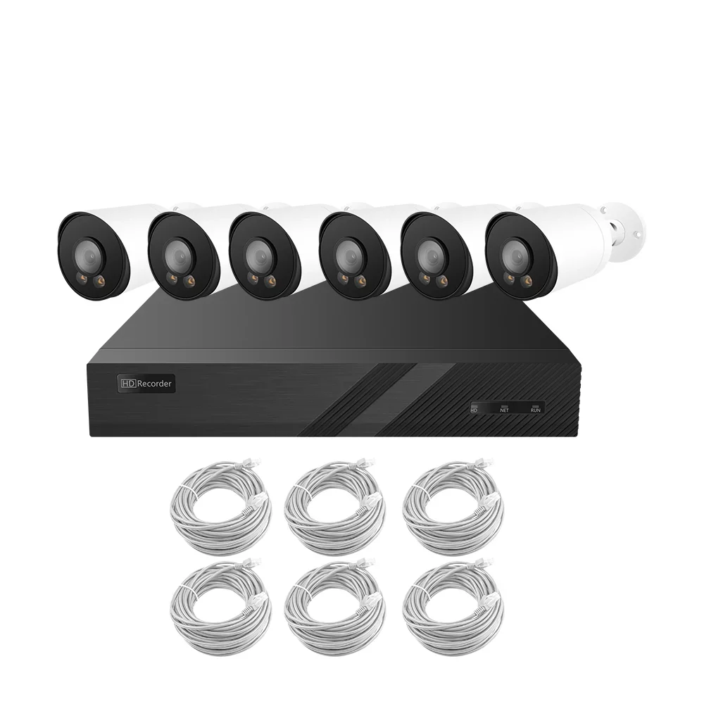 2026 8CH POE Kits 6X 6MP Bullet Outdoor P2P APP Home Security System Kit with Audio Microphone Waterproof IP67 Metal IP CCTV Cam
