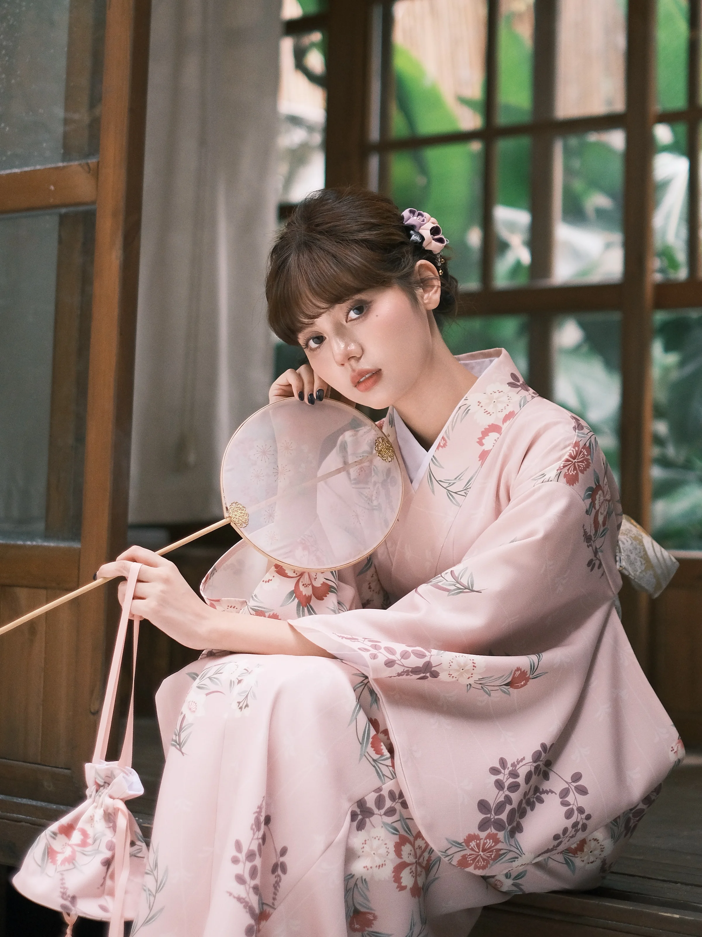 

Women Japanese Traditional Kimono Pink Color Floral Prints Improved Yukata Cosplay Costume Photography Dress