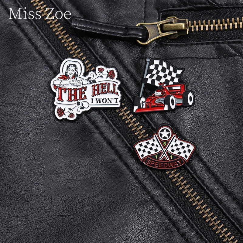 Creative Professional Racing Driver Flag Enamel Pin The Hell I Won'T Speedway Metal Brooch Lapel Badge Extreme Sports Jewelry