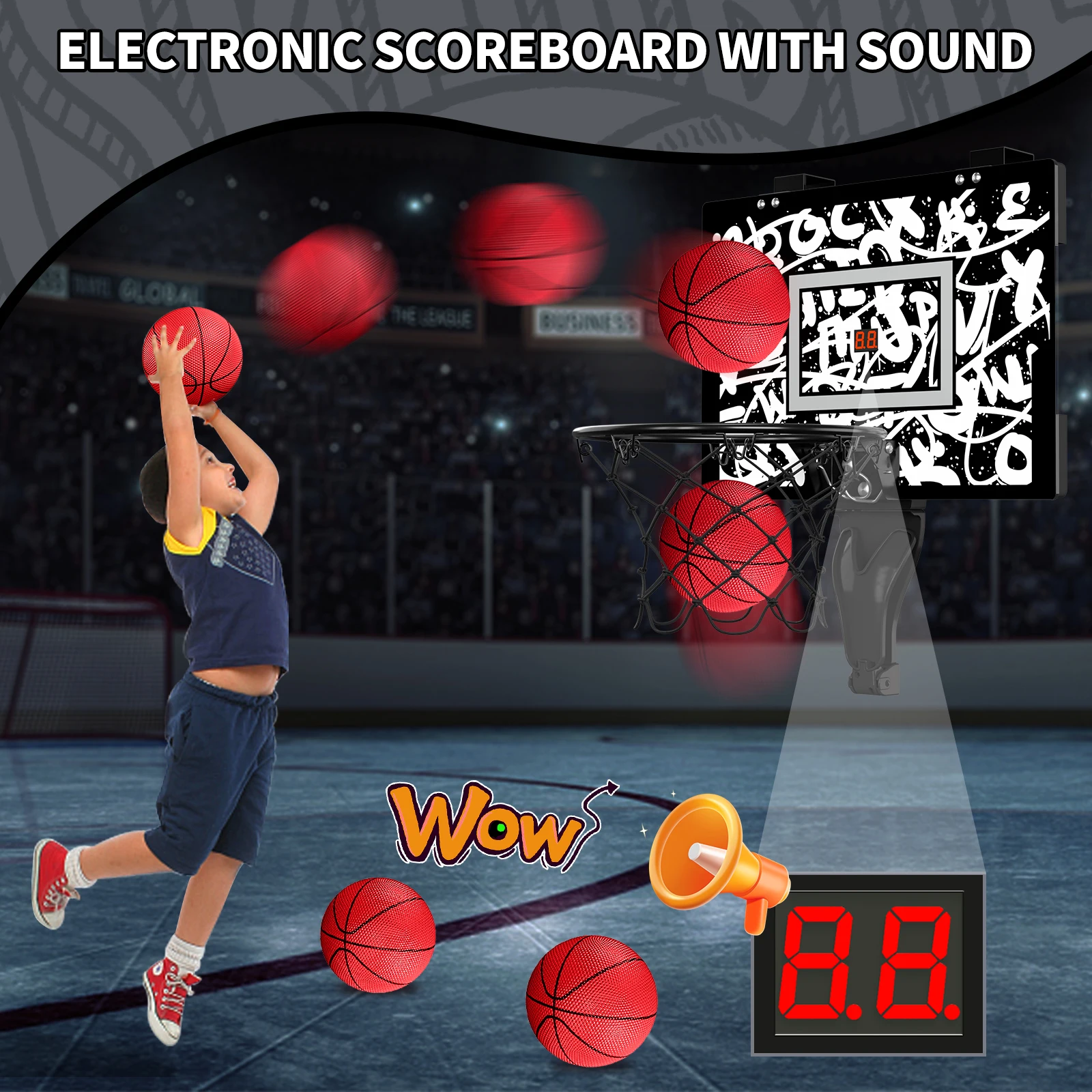 Mini-basketbalring voor kinderen met elektronisch scorebord Bal Sportbord Outdoor Indoor Excersise-accessoire Grappig spelspeelgoed