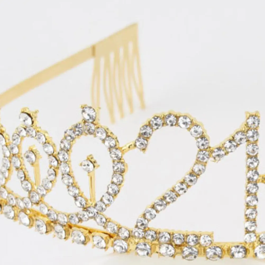 1Pcs Birthday Crown Gold Rhinestone Alloy Hair Comb Stable Crown for 21Th Birthday Party Engagement Glamorous Hair