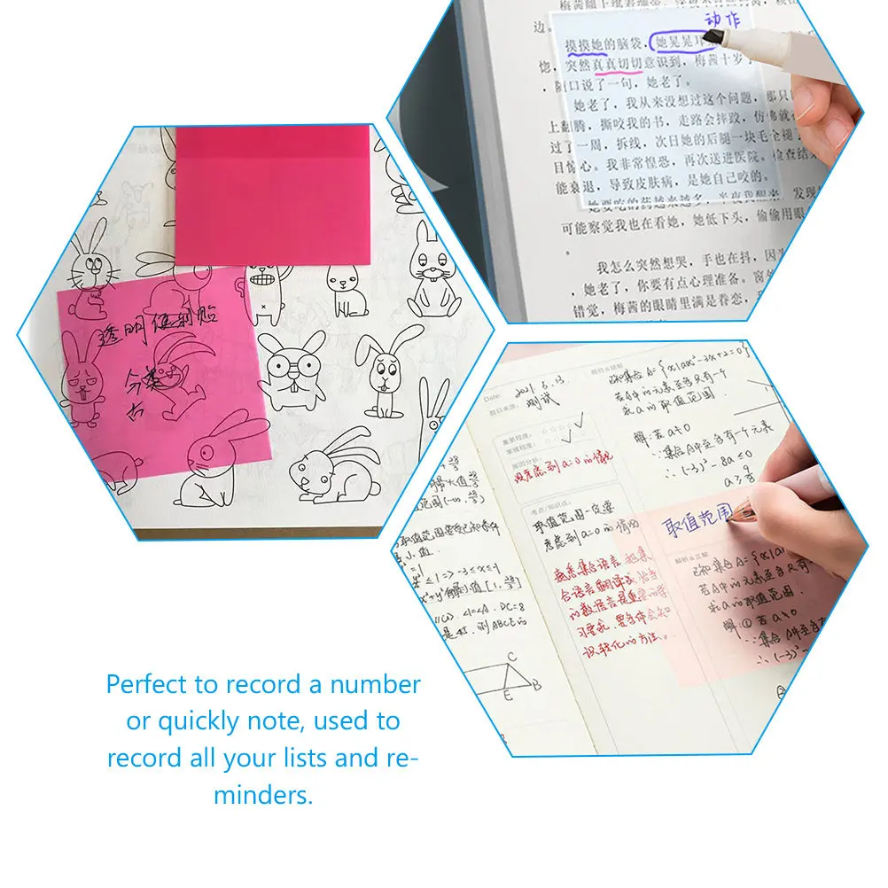 

6Pcs Sticky Memo Pads Clear Transparent Notes Self Adhesive for Files Books No Residue Removable School Office Supplies Students