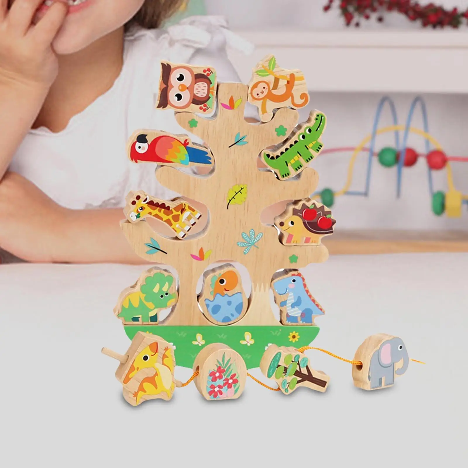 Wooden Animals Stacking Toys,Wooden Lacing Beads Preschool Toy,Wooden Blocks