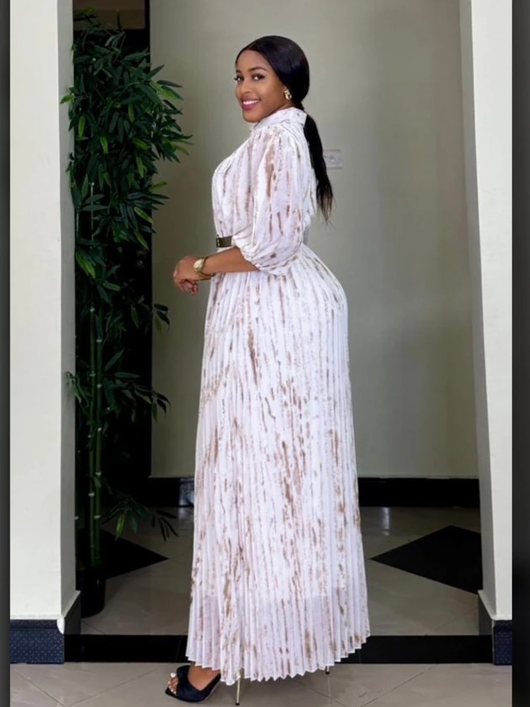 Abito lungo estivo da donna in chiffon con maniche a tre quarti Abito formale semplice ed elegante con cintura Camicia da donna Abiti dritti