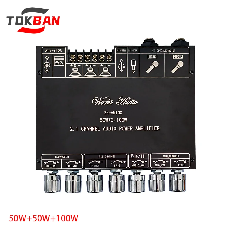 TOKBAN TPA3116D2 50W**2+100W 2.1 Channel High Power Bluetooth KTV Microphone Speaker All In One Amplifier  HiFi Stereo Amplifier