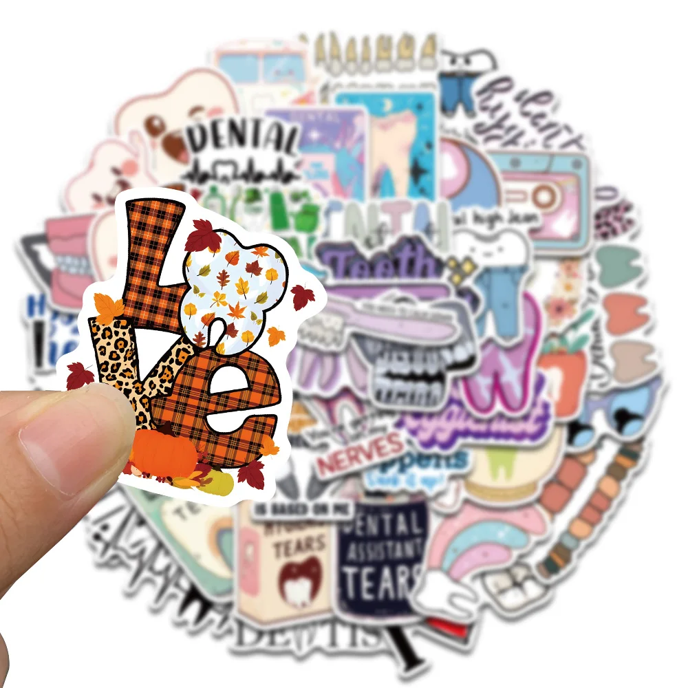 50 SZTUK Naklejek Dentystycznych Dentysta Album do Wyklejania Graffiti Laptop DIY Sklep Dentystyczny Zdrowie Bagaż Kreskówka Graffiti Wykwintne Naklejki