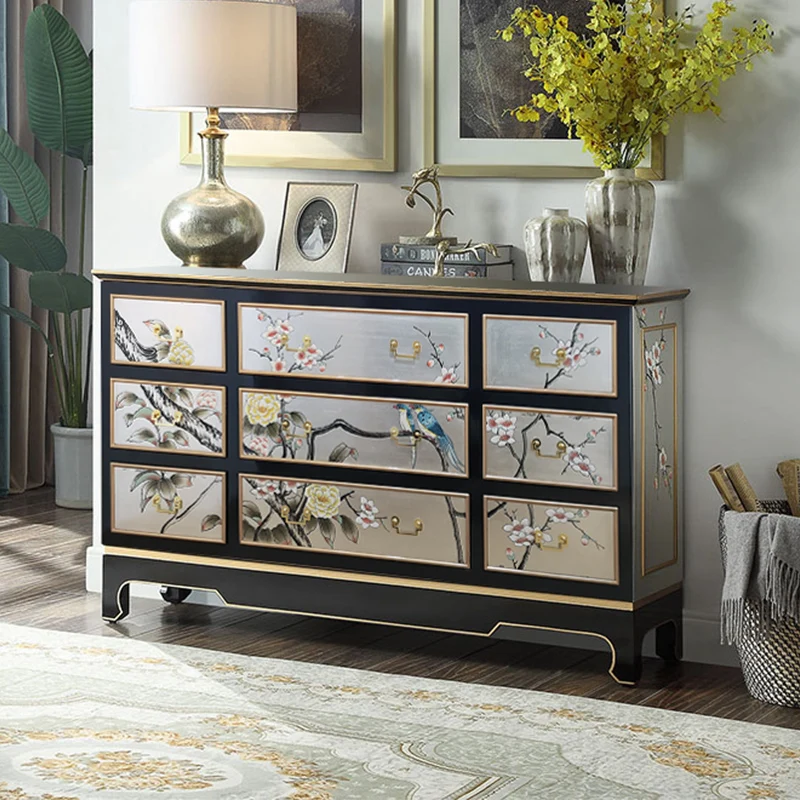 New Chinese solid wood chest of drawers simple modern American painted living room chest of drawers