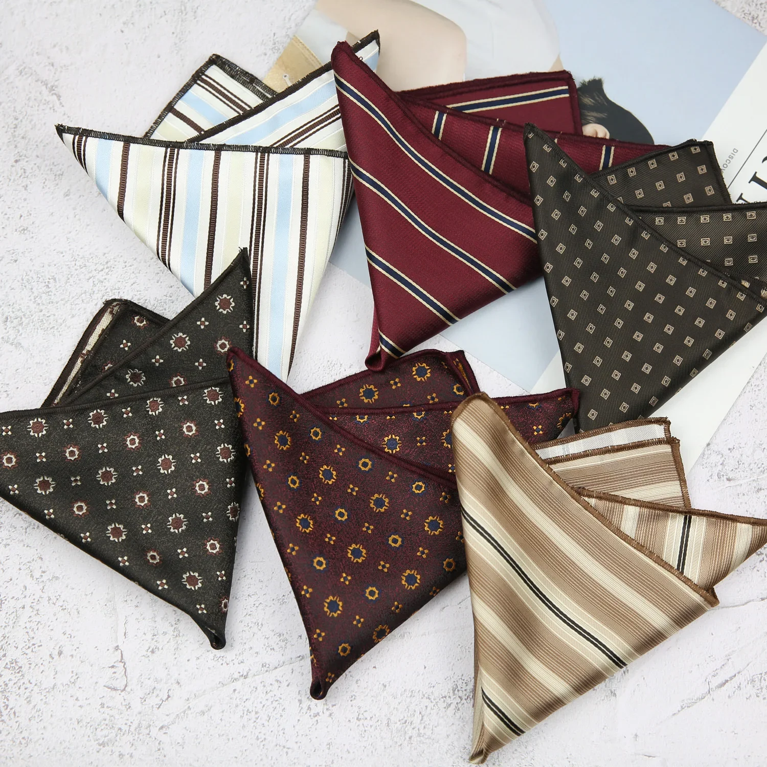 Korean Version Exquisite 24CM Handkerchiefs Striped Flower Men's Suit Pocket Square Fit Groom Weeing Shirt Decoration Hanky