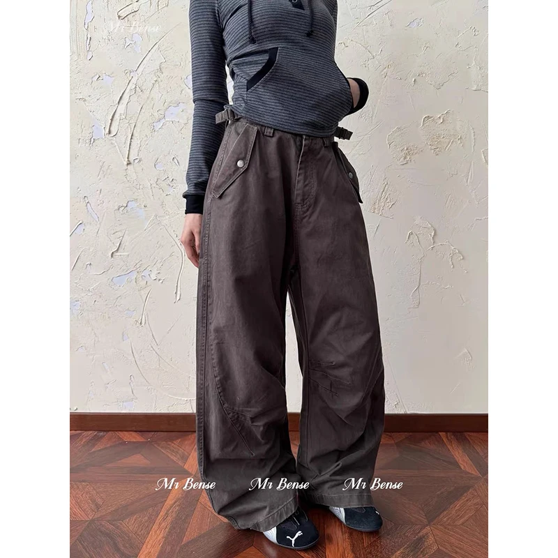 ZHIZOU Women Brown Gothic Baggy Y2k Jeans Vintage Boyfriend Jean Pants Japanese 2000s Harajuku Oversize Denim Trousers Autumn