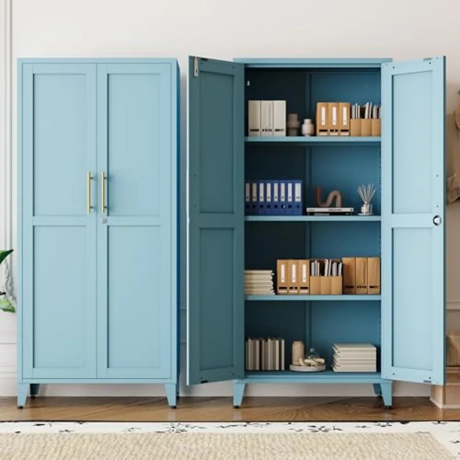 Lockable 61 Inch Tall Metal Storage Cabinet for Bedroom Kitchen, Steel, Gray, Heavy-Duty with Adjustable Shelves and 4-Tier Org