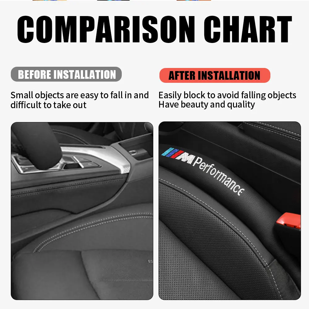 2pcs Car Seat Gap Filler Side Seam Plug Strip Leak-proof Filling Pads For BMW M Performance M3 M5 M6 F01 F20 F10 E39 E60 E46 X5