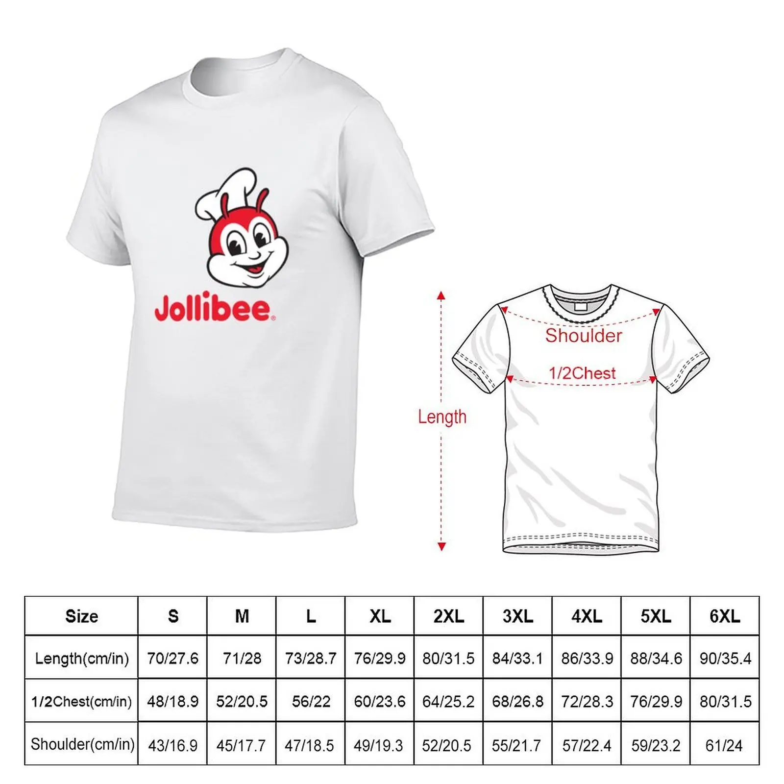 تي شيرت Jollibee الكلاسيكي للرجال، تي شيرت أبيض للرجال، تي شيرت من القطن الثقيل