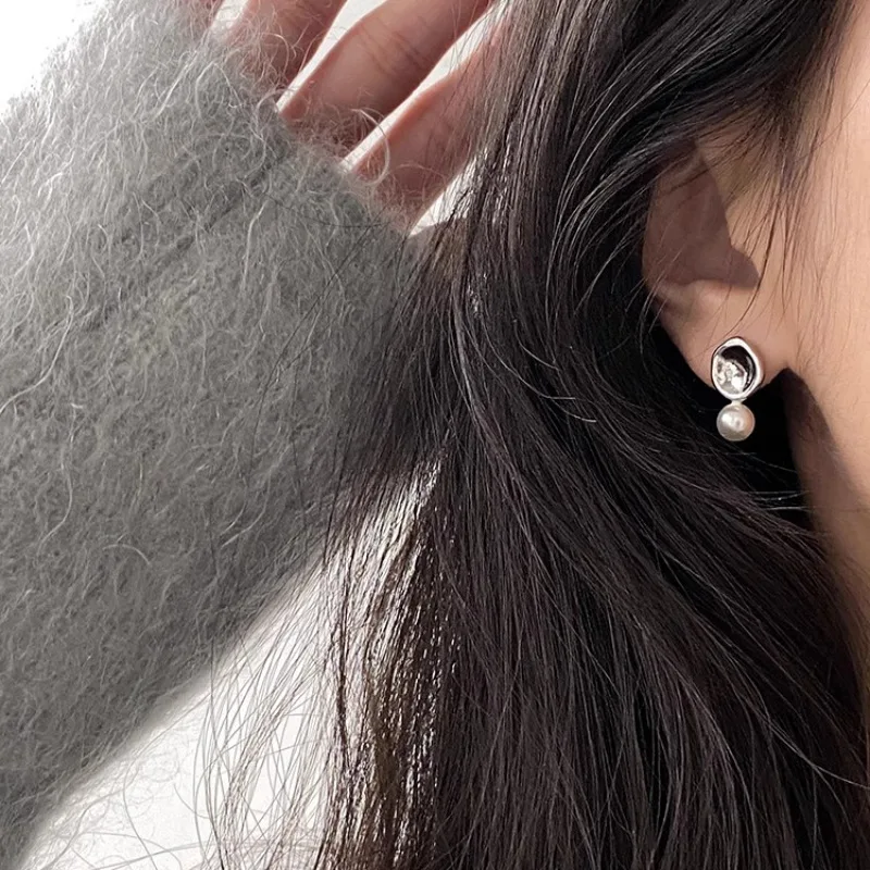 

VENTFILLE 925 Sterling Silver Geometry Pearl Earring for Women Design Office Versatile Jewelry Birthday Gift Dropshipping