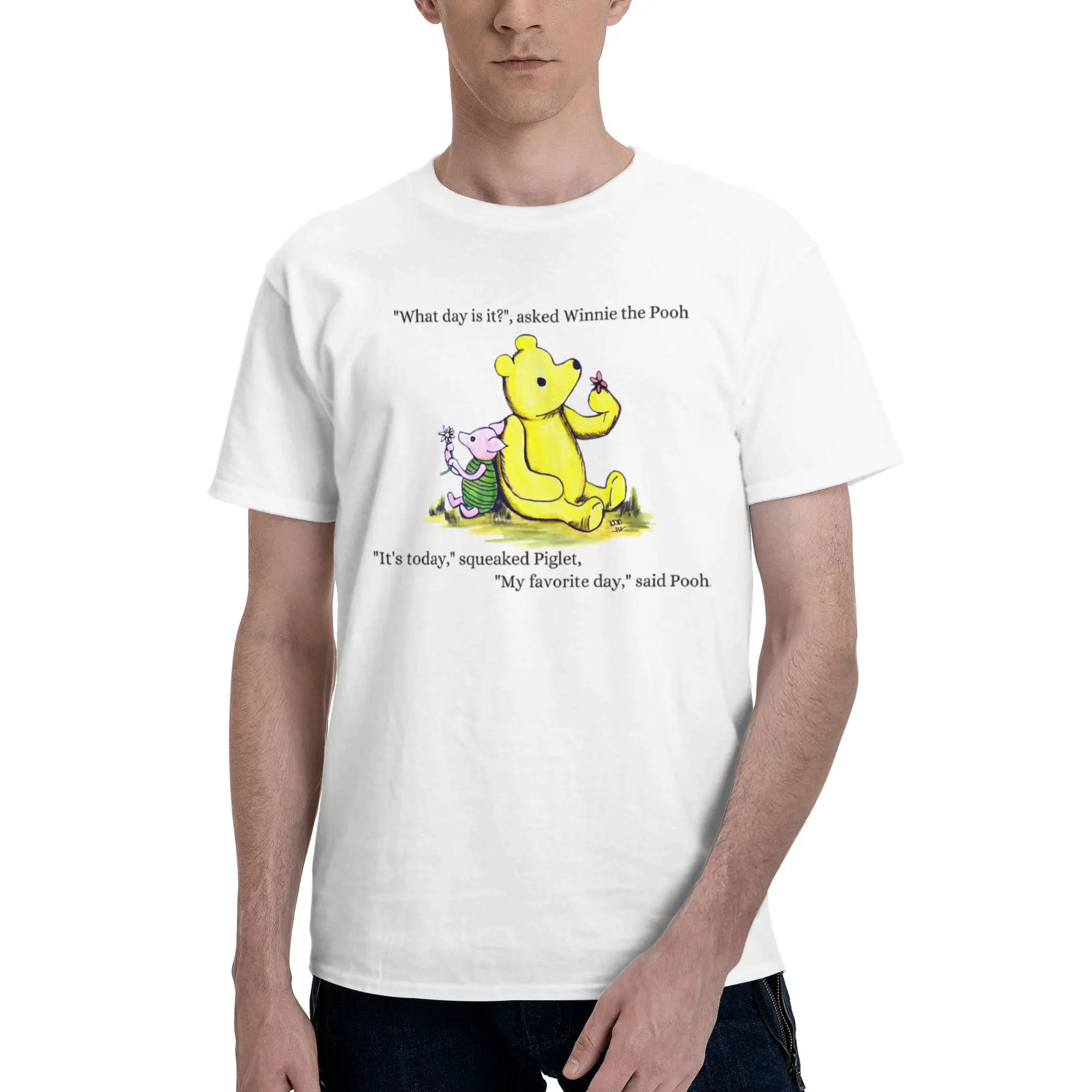 

Winnie The Pooh Men's T Shirts Crazy Tees Short Sleeve Round Collar T-Shirt 100% Cotton Summer Clothes