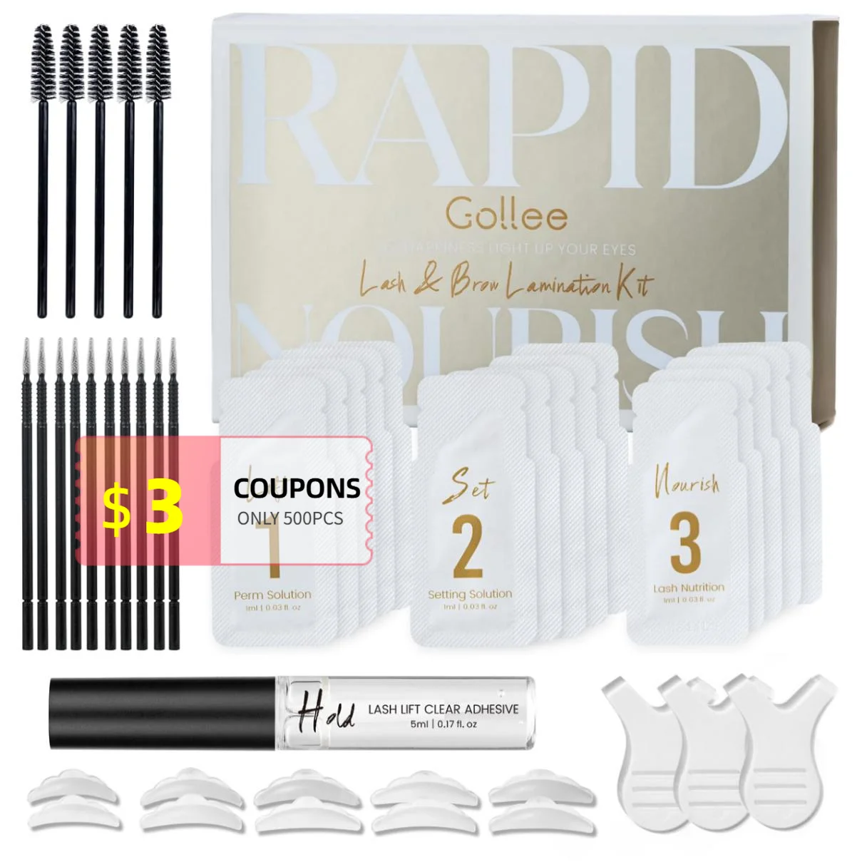 Gollee 2-In-1 Lash Lift Kit Brow Lamination Kit Upgraded Version Glue Semi-Permanent Salon-Quality Perm Kit Easy To Use At Home