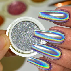 1Box Laser Silver Glitter Rubbing Powder Metallic Mirror Effect Dust Nail Art Chrome Pigment UV Gel Polish Nail Decoration #0.5g