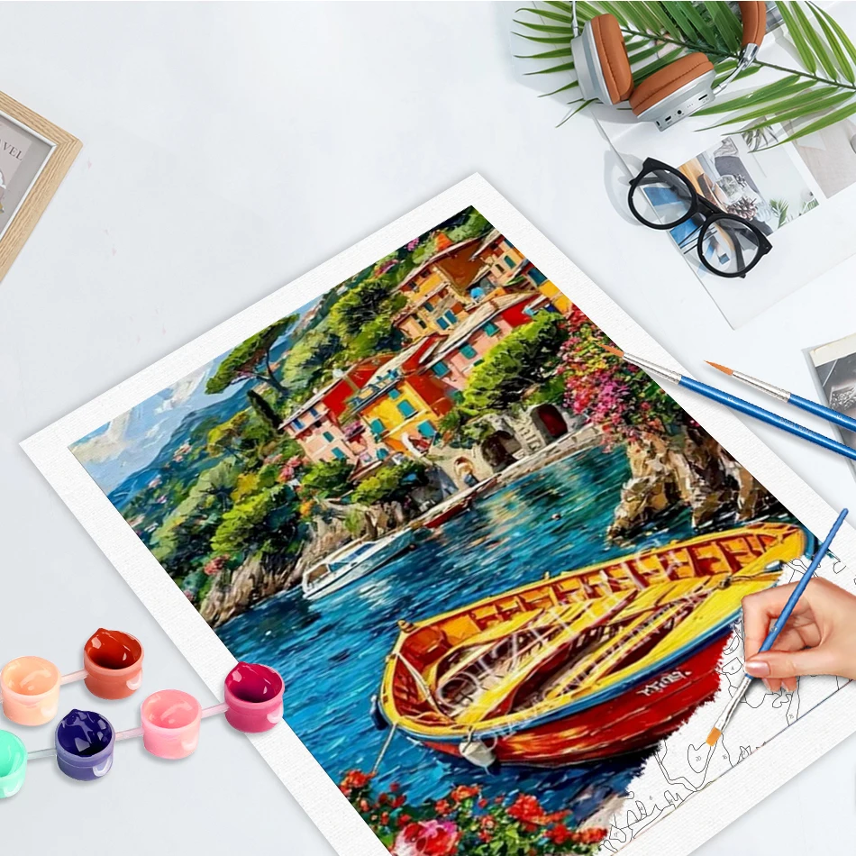 

GATYZTORY Harbor Paint By Numbers Original gifts Crafts DIY Kits for Beginners Scenery Crafts Gift Painting Decor Color by Numbe