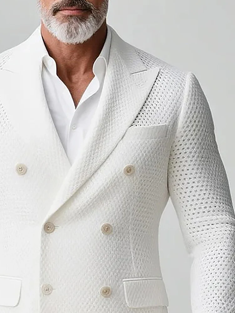 

Men’s Business Waffle Suit Jacket Pattern Peak Lapel Double Breasted Long Sleeve Fashion Winter Multiple Pockets Business Blaze
