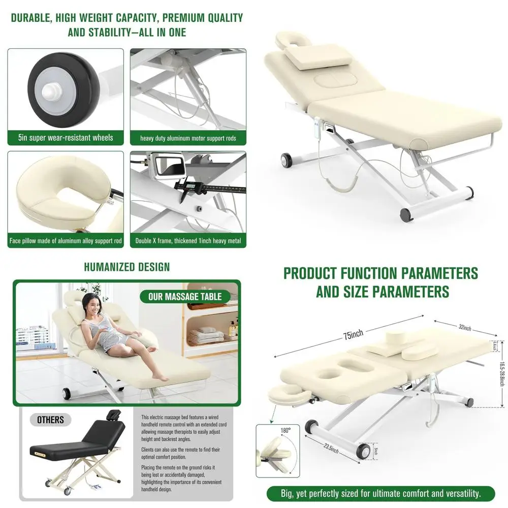

Adjustable Electric Massage Table - 32 Wide x 75 Long, White