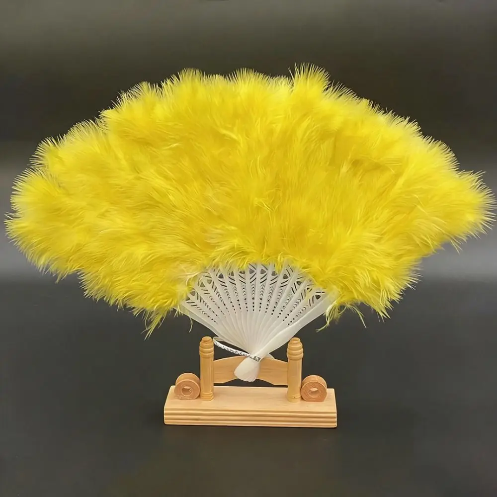 High Quality Handmade White Hand Fan Multicolors Crafts Gifts Ladies Folding Fur Fans 38*24cm Chinese Style Hanfu Fan Home Decor