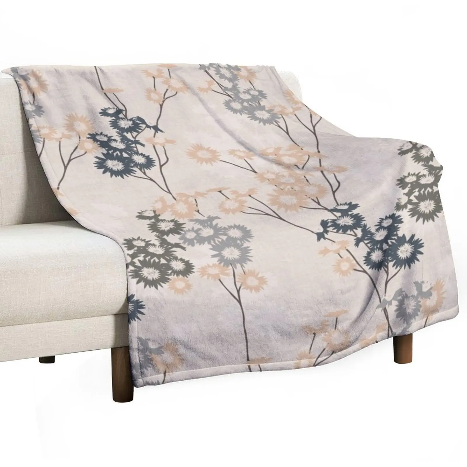 Boho Paper Daisies Australian flowers in Blue, peach and green by Erin Kendal Throw Blanket Bed Sofa Blankets