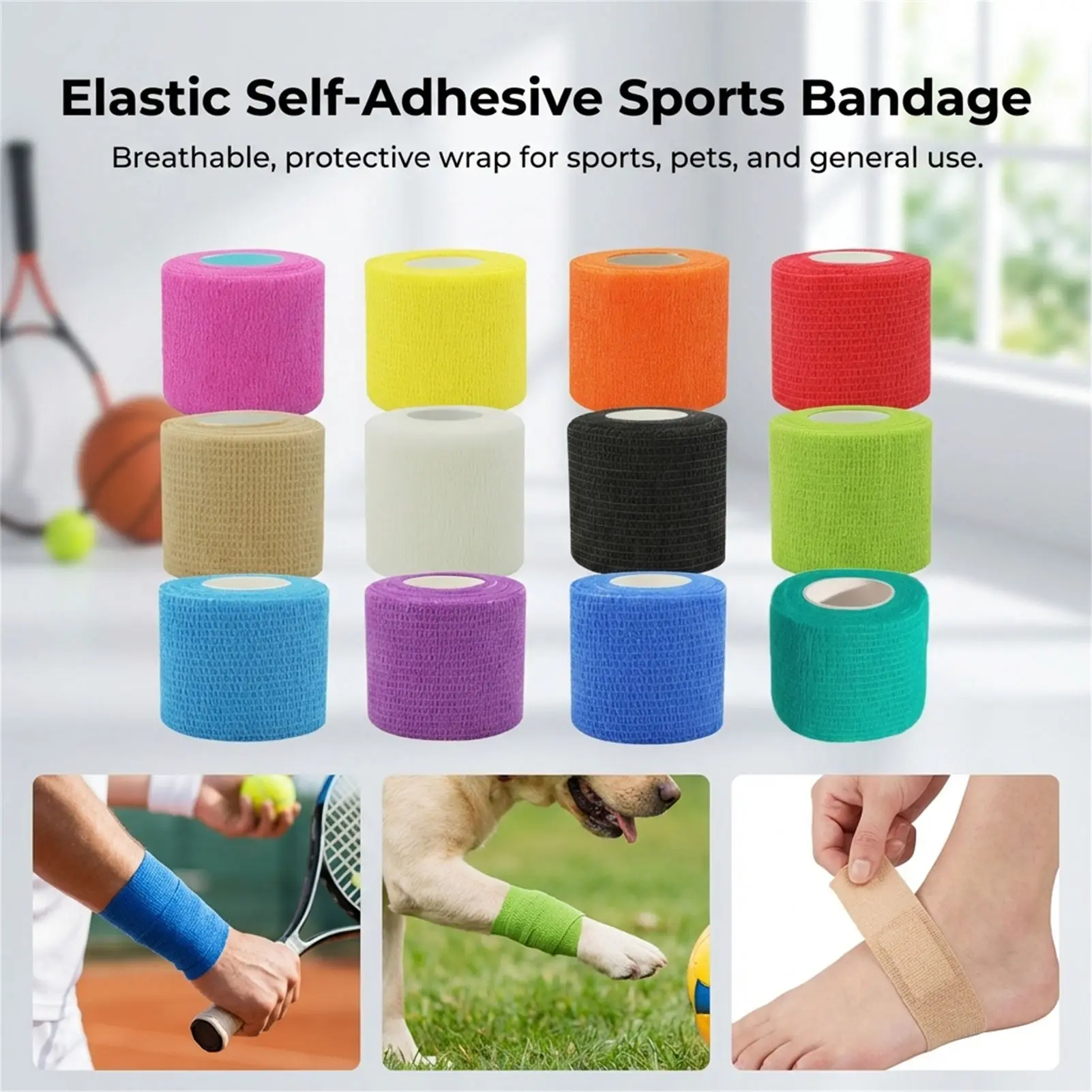 Elastic Bandage Sports Pet Bandages Self Adhesive Tape Protect Wrist Palm Finger Arm Shoulder Knee Ankle Pets Leg Tattoo Safety