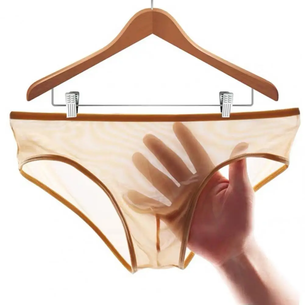 

Summer Men Seamless Ice Silk Briefs Thin See-through Breathable Panties Underwear Solid Color Quick Drying Underpants